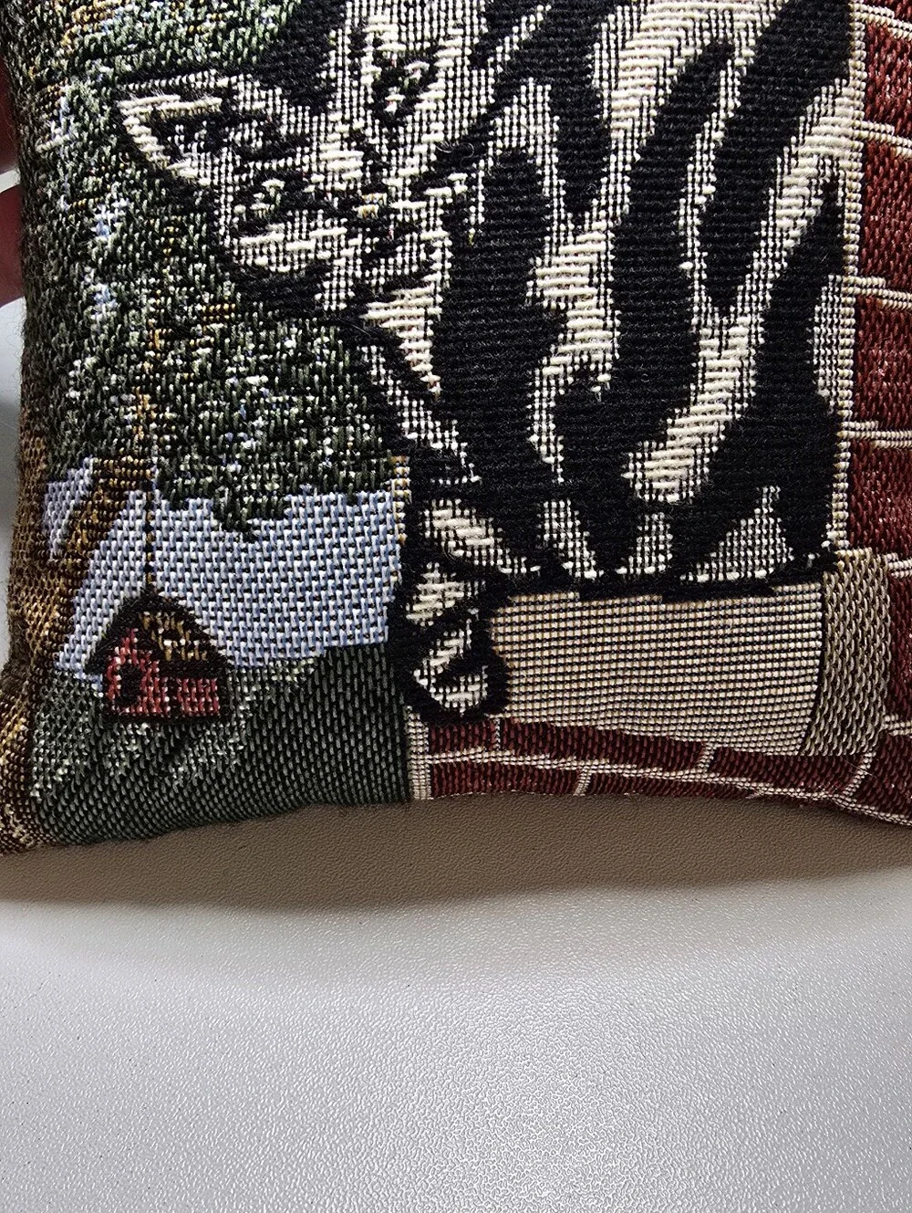 Decorative Small Cat Pillow Tapestry Square Black Fabric Back *READ*